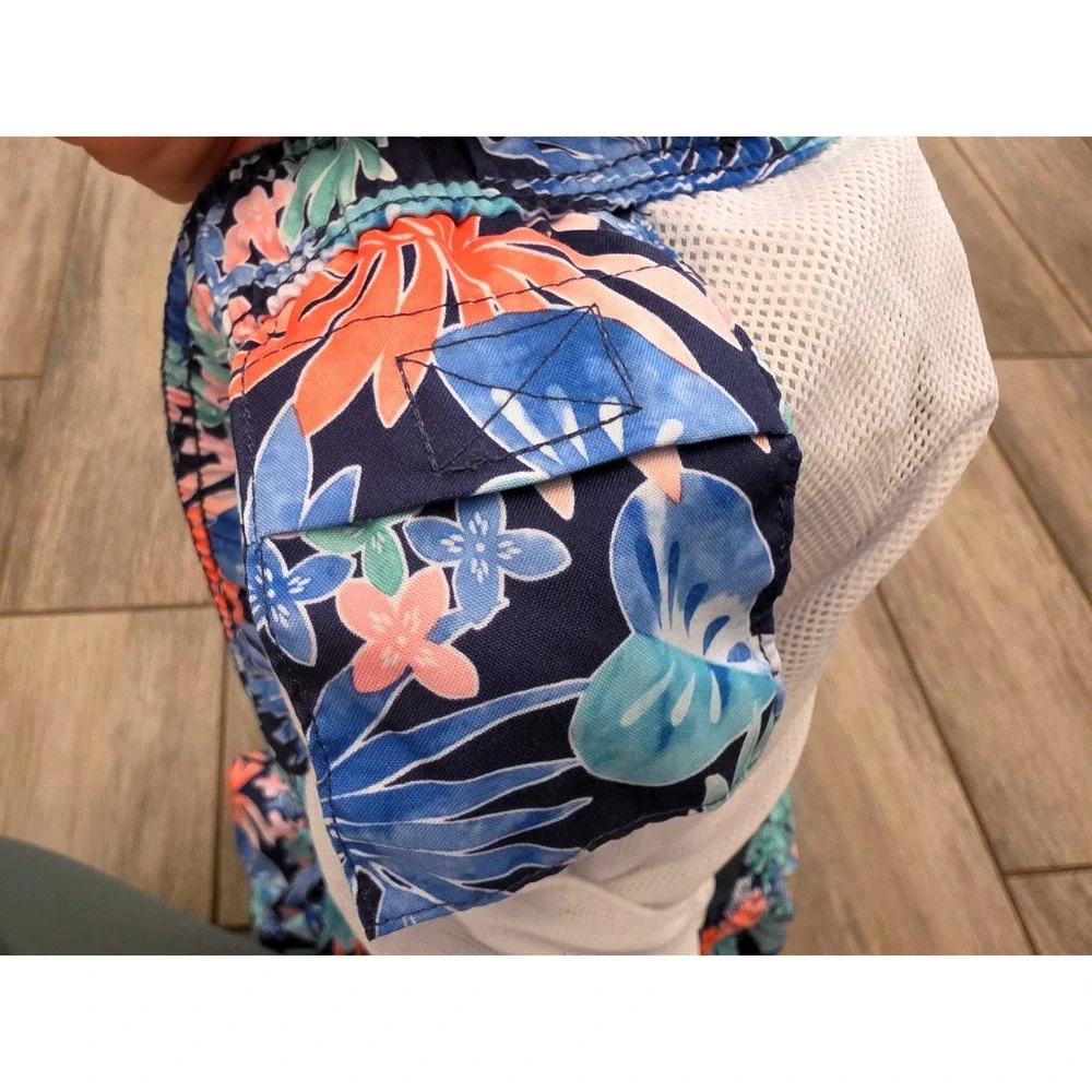 Berkley Jensen Mens XXXL Tropical Floral Swim Trunks Blue Coral Mesh Lined 3XL